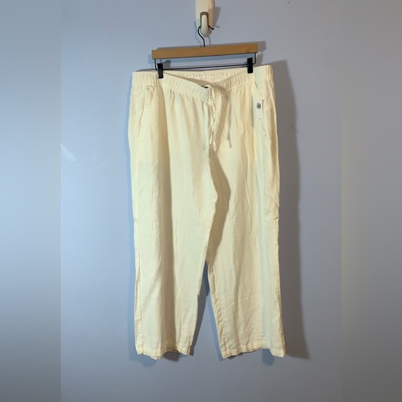 Old navy lot of 2 pairs linen pull on pants tan and white nwt size XL Wide leg - Picture 2 of 9